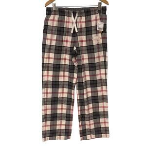 Roots Organic Cotton Pajama Pants Black White Cream Plaid M NWT